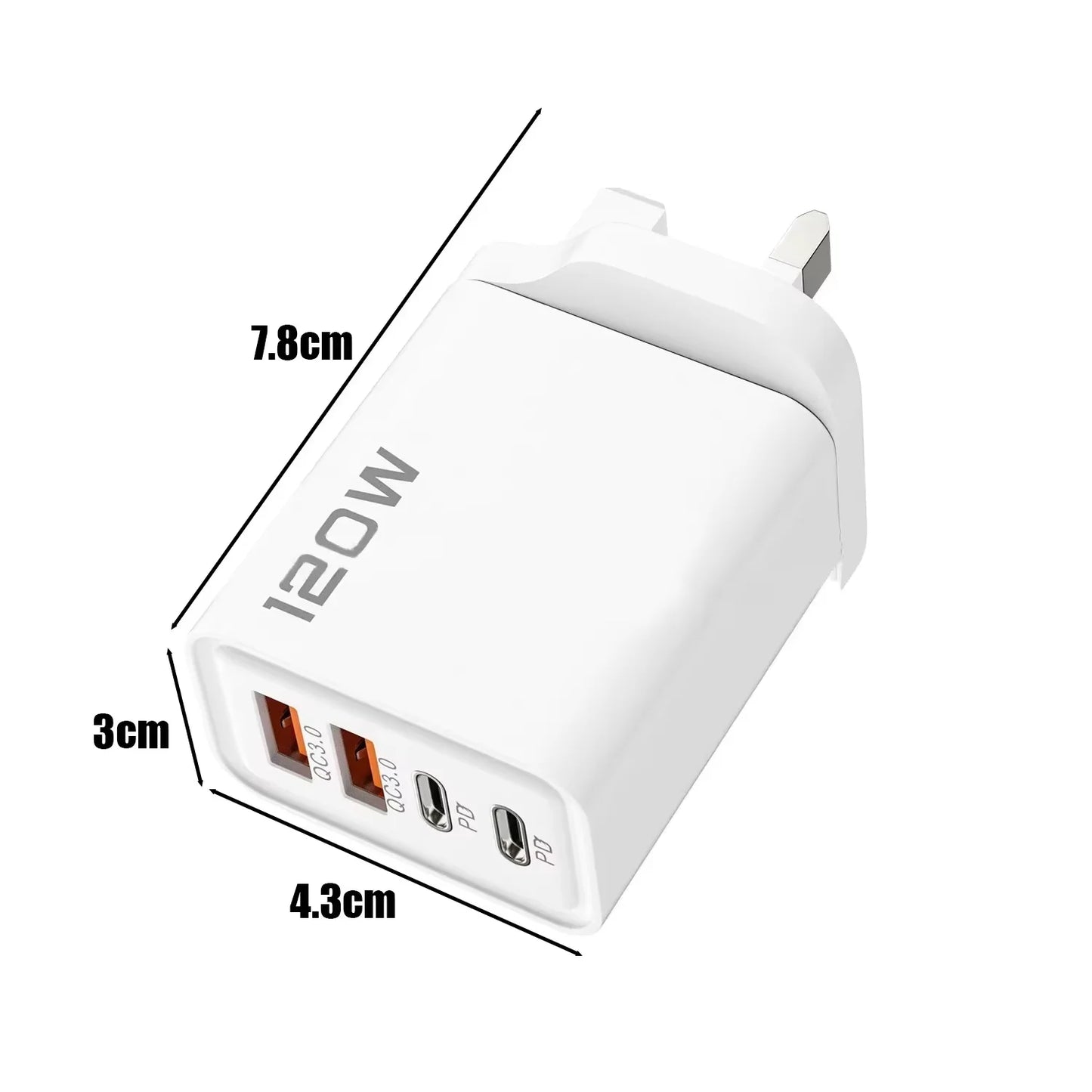 120W Total Fast Charging Quick Charger PD USB Type-C Wall Adapter for iPhone 16/15/14 Xiaomi Huawei Redmi Oneplus Phone Charger