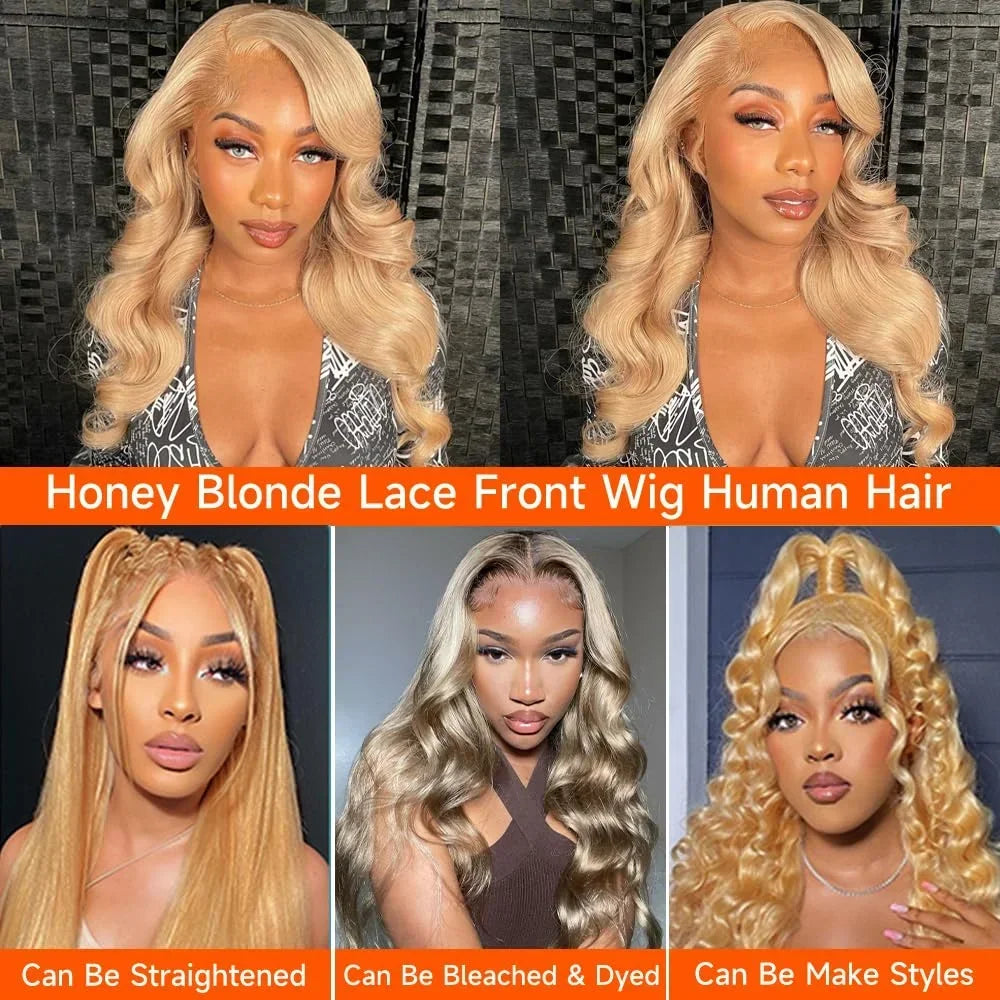 Hd Honey Blonde Wig Human Hair 13x6 Body Wave Lace Front Wigs For Women 13x4 Transparent Lace Loose Wave #27 Colored Wigs