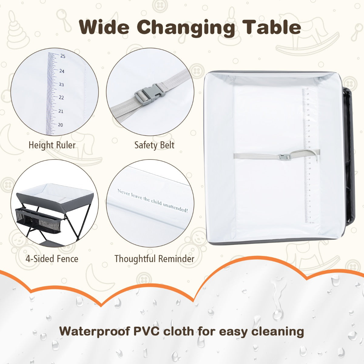 NNECW Folding Baby Change Table with Storage Basket & Shelf for Infant & Toddler-Grey