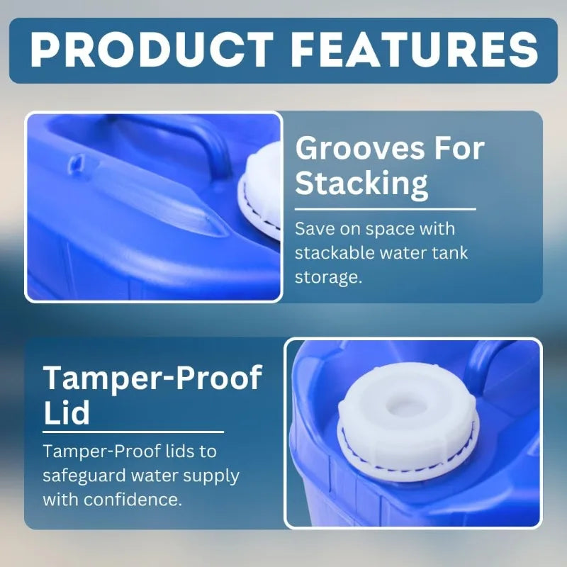 5加侖可堆疊儲水容器,每個5加侖,有蓋和水龍頭,易於注水,緊急儲水用品