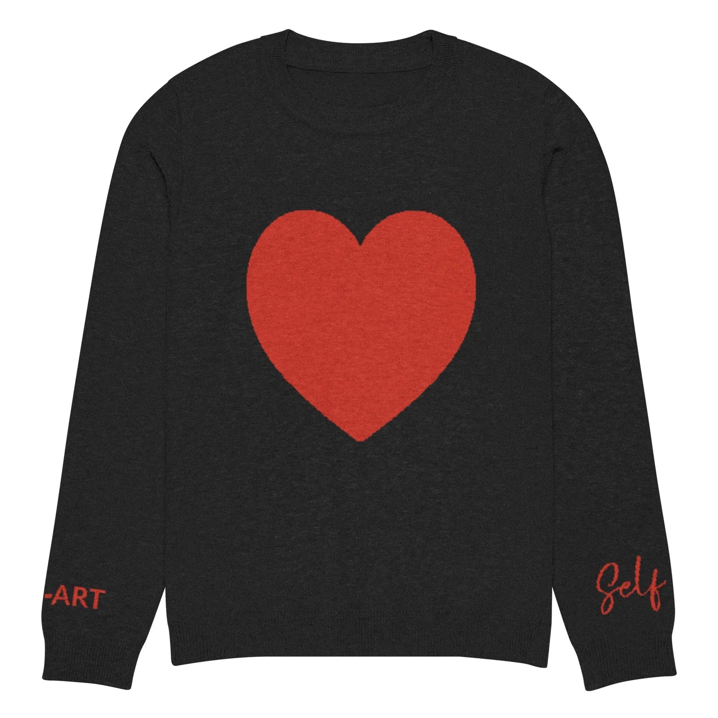 Heart - Knitted crew neck sweater BLACK