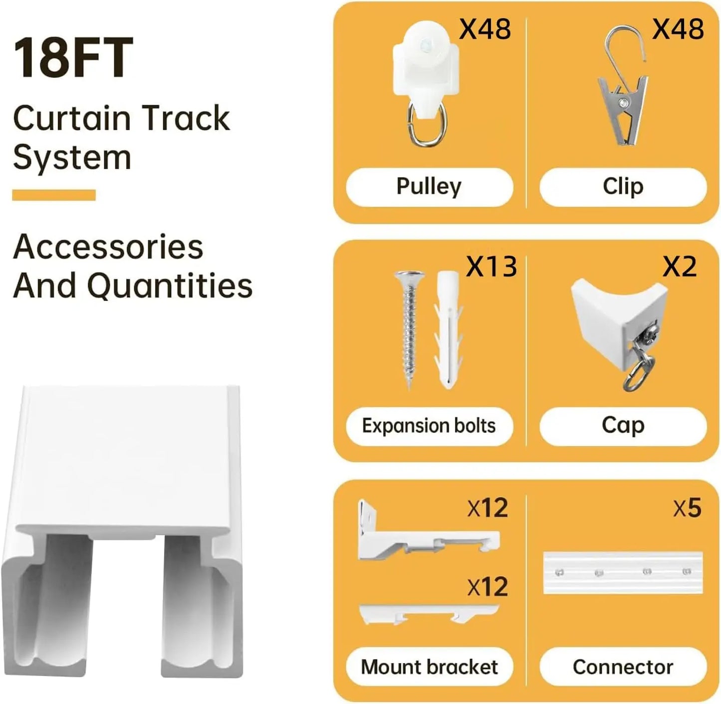 重型天花板窗簾軌道,壁掛式,滑動導軌,適用於房間隔間和淋浴房,白色 18 英尺