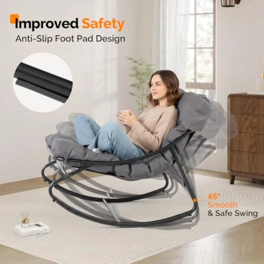 VINGLI 搖椅套裝（2把），附邊桌，承重400磅，附軟墊，室內外通用，灰色