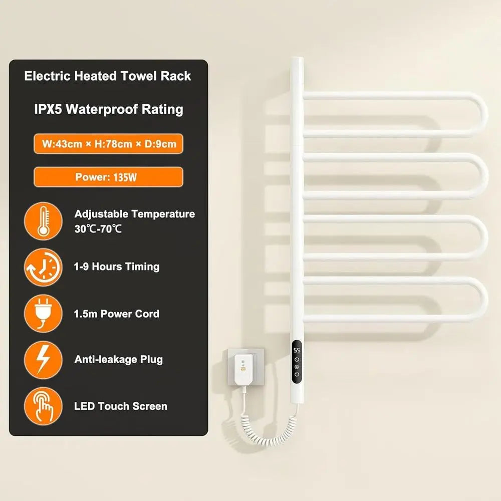 Electric Towel Warmer Rotatable 180°, Towel Rack Warmer with Timer and Smart Temperature Control, Heated Drying Rack Hard Wired/