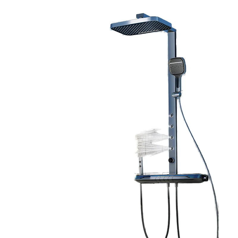 智慧型LED數位螢幕四功能黃銅淋浴組拋光方形花灑陶瓷雨淋腰背SPA公寓