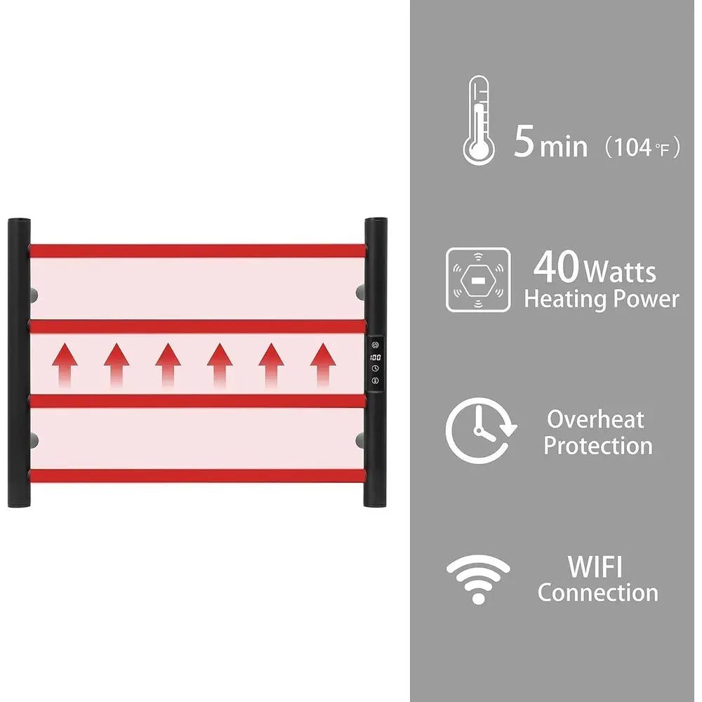 KEG 智慧 WiFi 壁掛式毛巾加熱器，內建定時器和溫度調節控制，4 格不銹鋼電加熱器