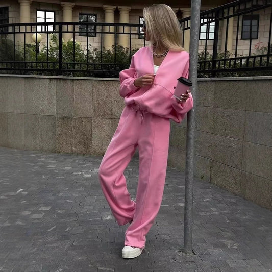 Fall Women's Clothing Zipper Casual Sweater Two-piece Set