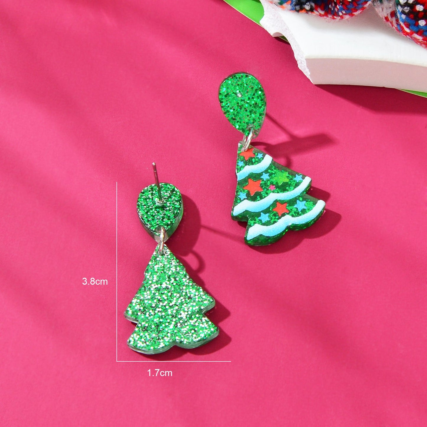 Sparkling Sequin Star Decor Christmas Tree Acrylic Dangle Earrings Jewelry