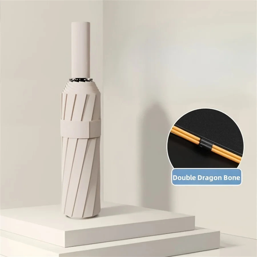 12吋骨黑色膠水全自動傘，附厚耐用傘骨，三折傘，抗紫外線折傘