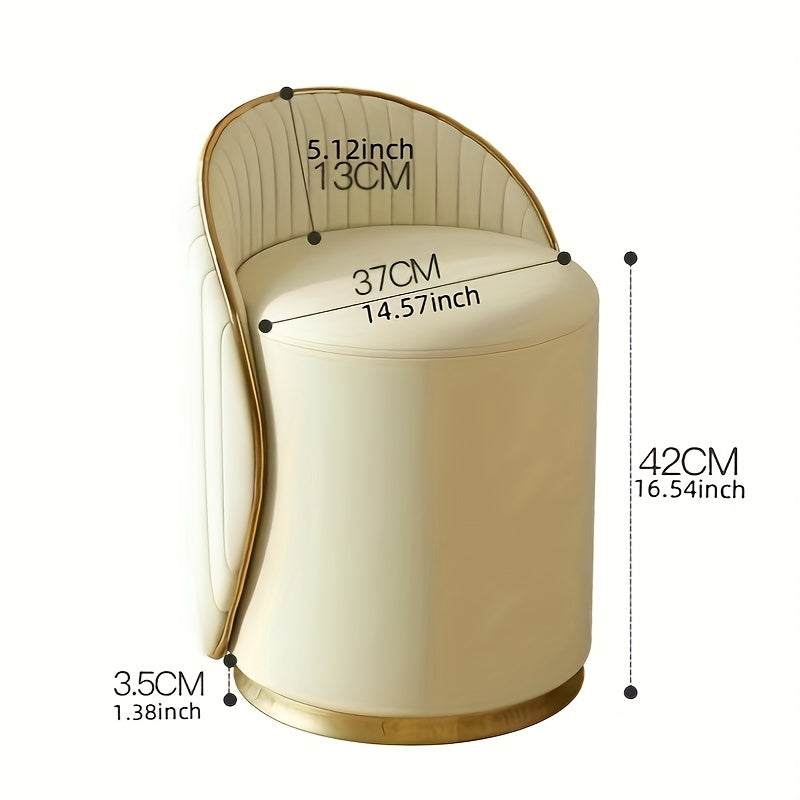 NNETM Vanity Stool Swivel Beige High Backrest Round Seat-3