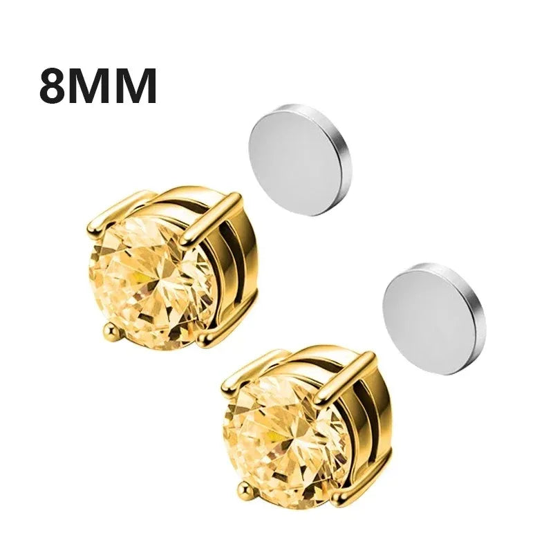 1 Pairs Crystal Strong Magnetic Ear Stud Clip Earrings for Men Women Punk Round Zircon Magnet Earrings Non Piercing Jewelry