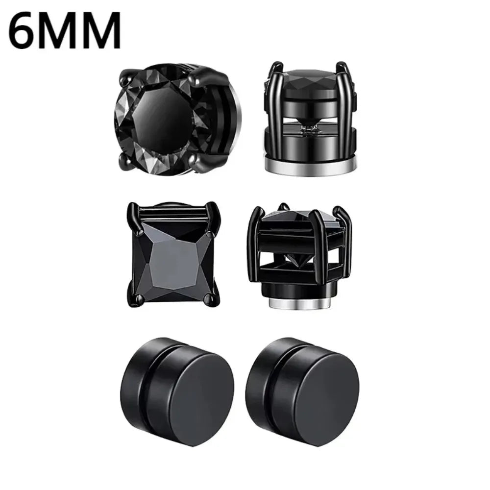 1 Pairs Crystal Strong Magnetic Ear Stud Clip Earrings for Men Women Punk Round Zircon Magnet Earrings Non Piercing Jewelry