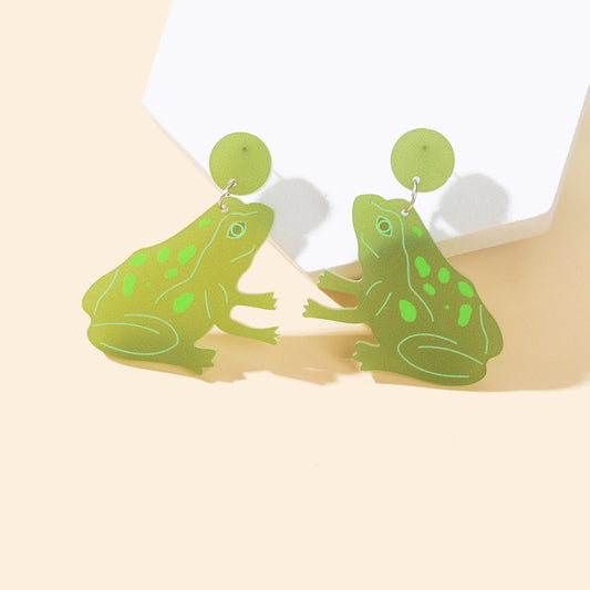 Y2k Style Green Acrylic Cute Frog Dangle Earrings Girls Personality Accessories