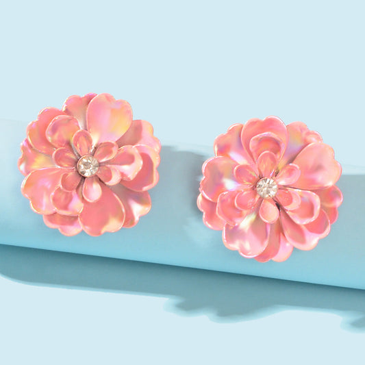 Sweet Elegant Pink Blooming Flower Daisy Stud Earrings Gifts Present Valentines