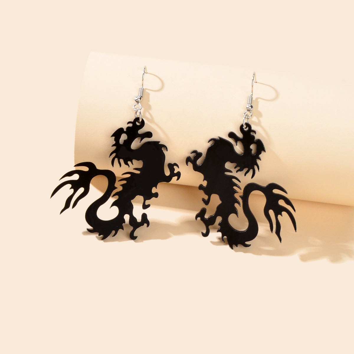 Cool Punk Fantasy Black Acrylic Dragon Dangle Earrings Personality Jewellery