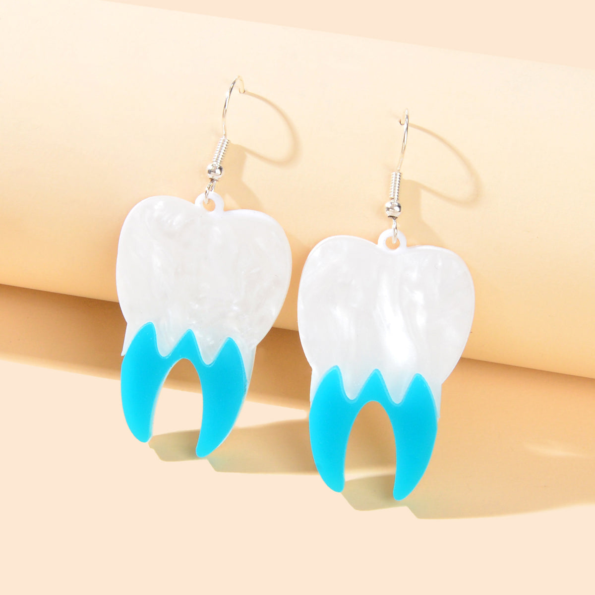 Creative Stylish Blue White Acrylic Tooth Design Lightweight Statement Earrings