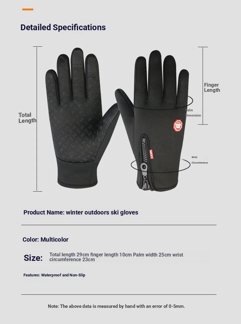 Warm Gloves Outdoor Cycling Zipper Gloves Men's Winter Women's Cycling Touchscreen Motorcycle Waterproof Warm Gloves