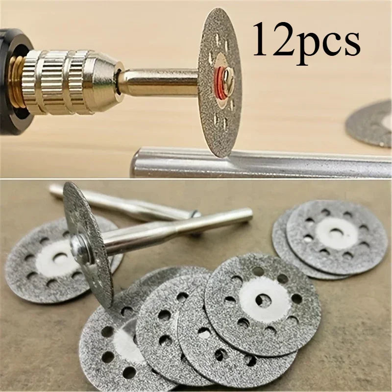12pcs 22mm Diamond Cutting Disc 3mm Grinding Wheel Mandrel for Metal Cutting Rotary Tool Electric Grinder Parts