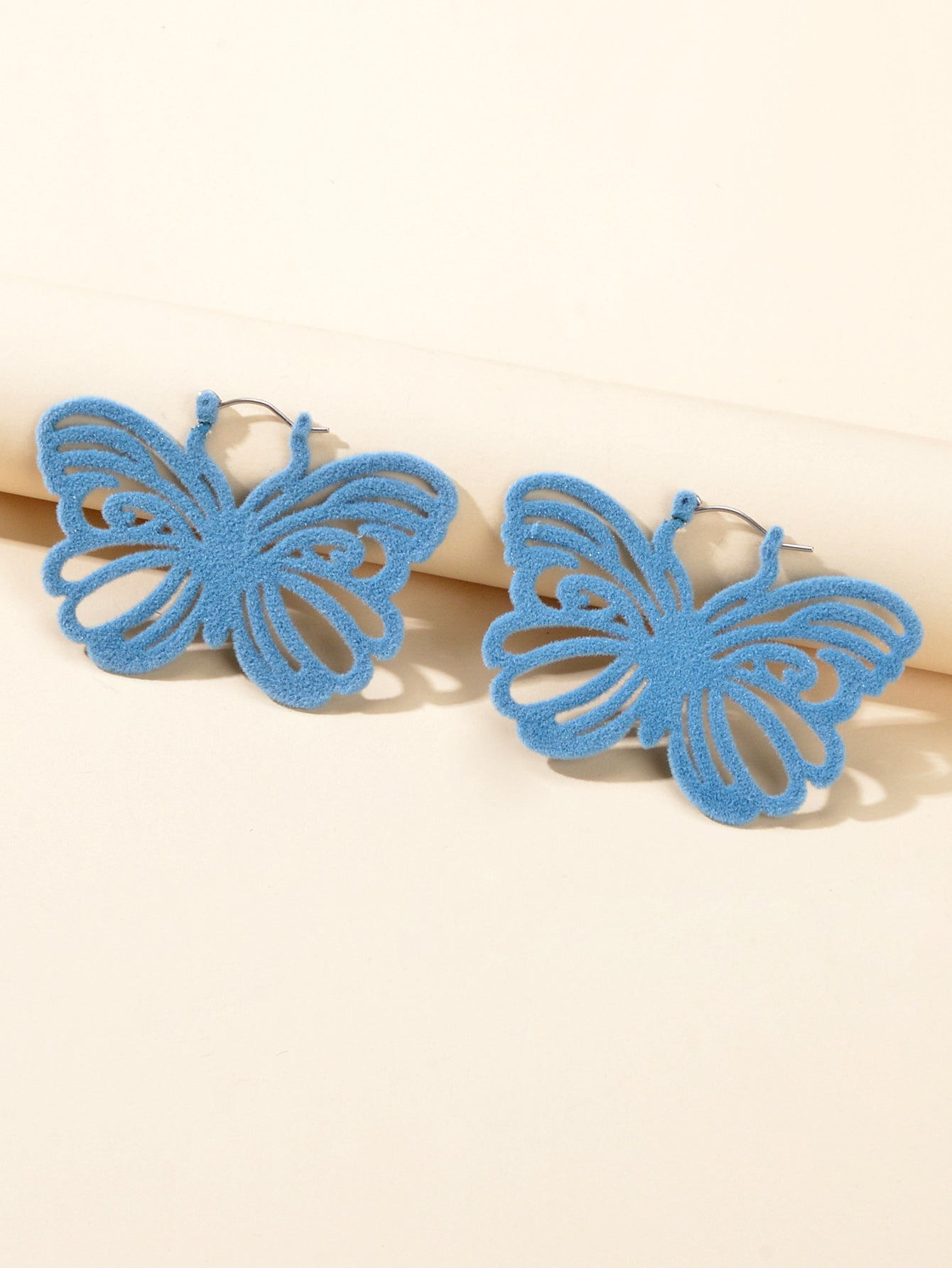 Blue Hollow Flannel Butterfly Hoop Dangle Earrings Women Cute Trendy Jewellery