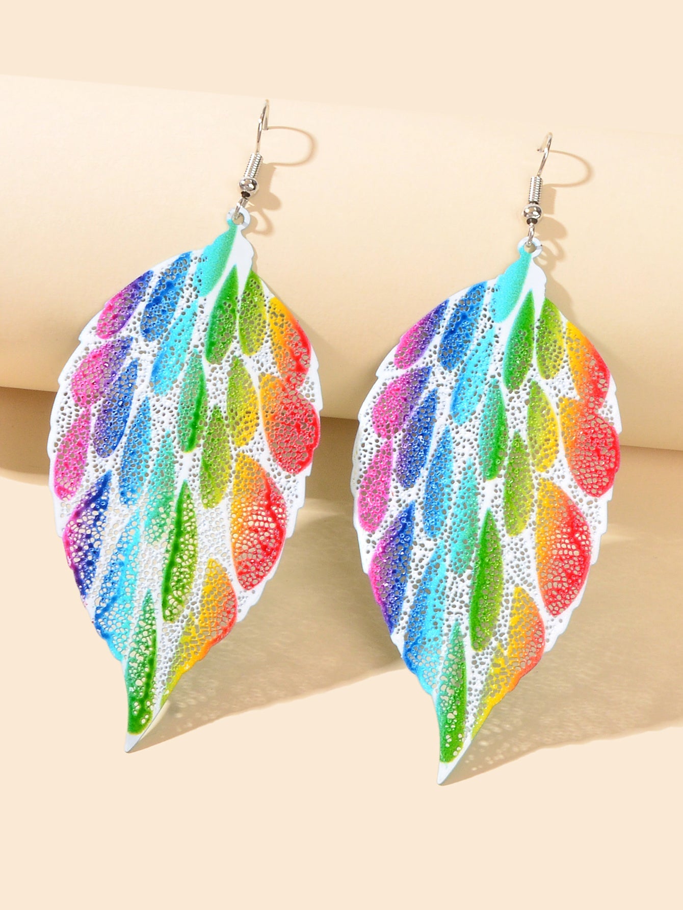 Colorful Hollow Leaf Pendant Earrings Novelty Plant Jewellery Ladies Unique Gift
