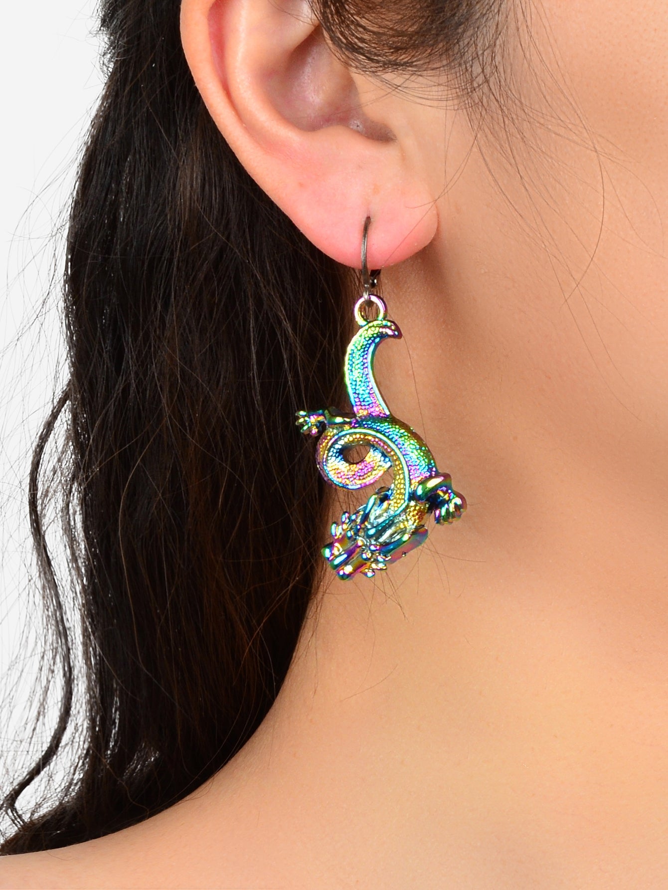 Personality Designer Jewelry Statement Punk Goth Colourful Dragon Hoop Earrings