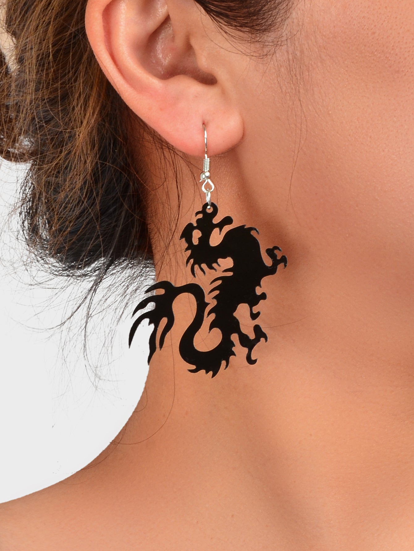 Cool Punk Fantasy Black Acrylic Dragon Dangle Earrings Personality Jewellery