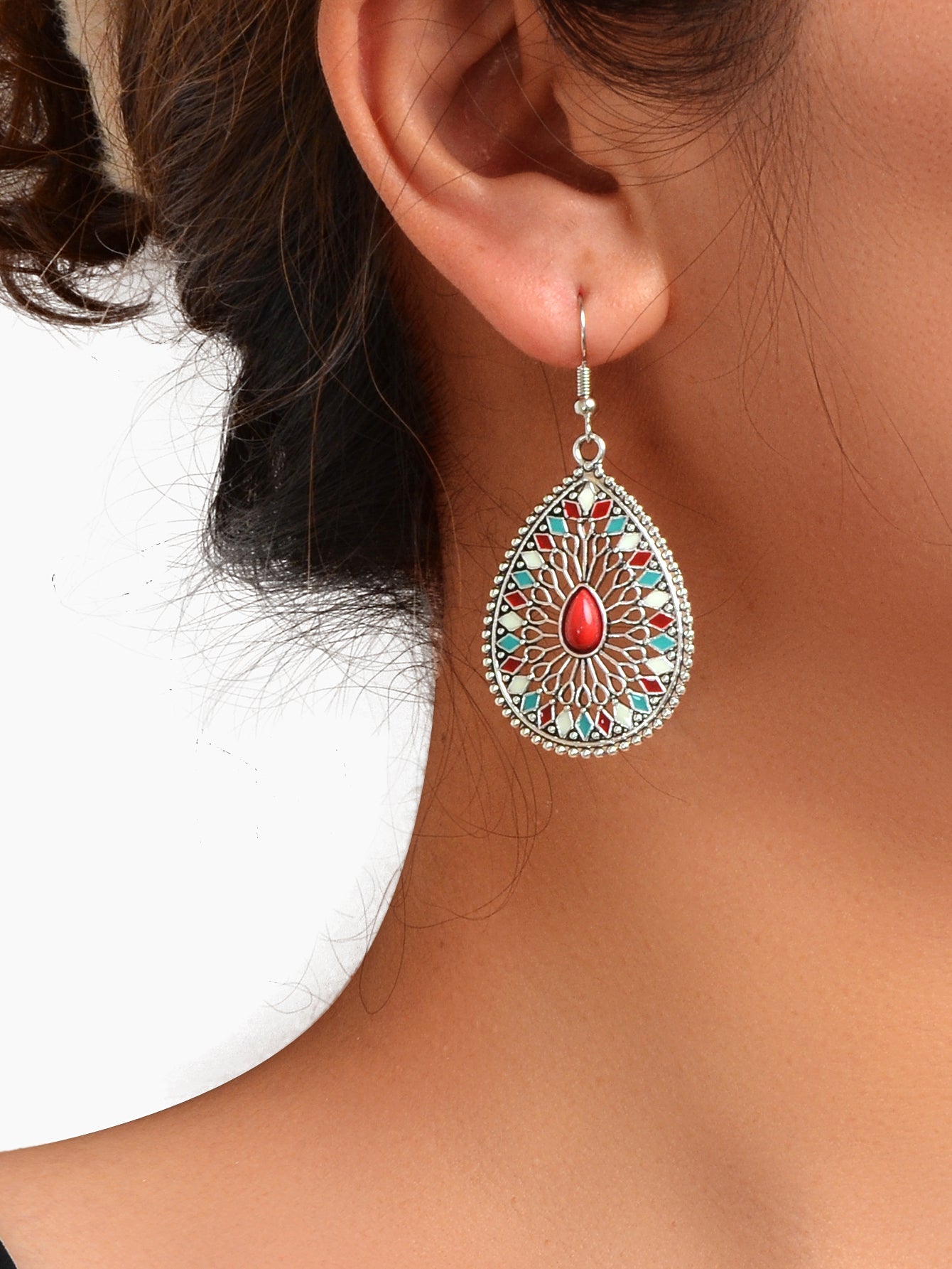 National Style Water Drop Bohemian Vintage Geometric Hollow out Dangle Earrings