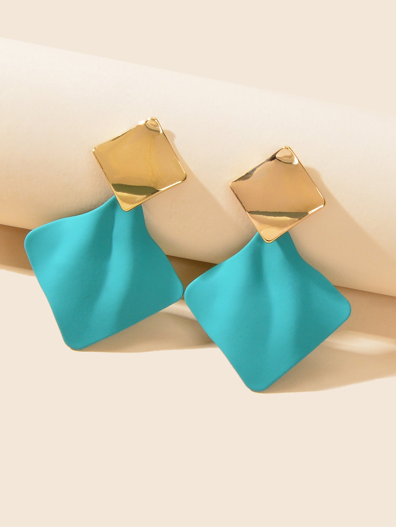 Retro Style Blue Enamel Geometric Square Hypoallergenic Pierced Party Earrings