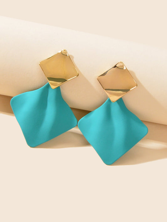 Retro Style Blue Enamel Geometric Square Hypoallergenic Pierced Party Earrings