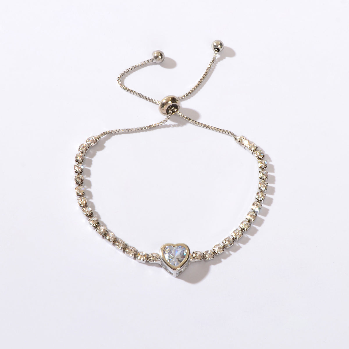 Anniversary Jewellery Shining Luxury Rhinestone Heart Adjustable Tennis Bracelet