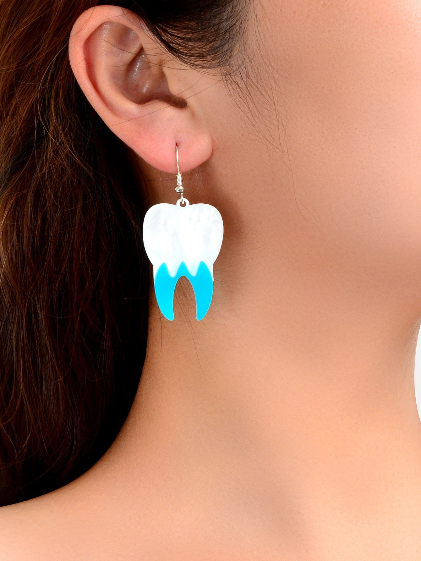 Creative Stylish Blue White Acrylic Tooth Design Lightweight Statement Earrings