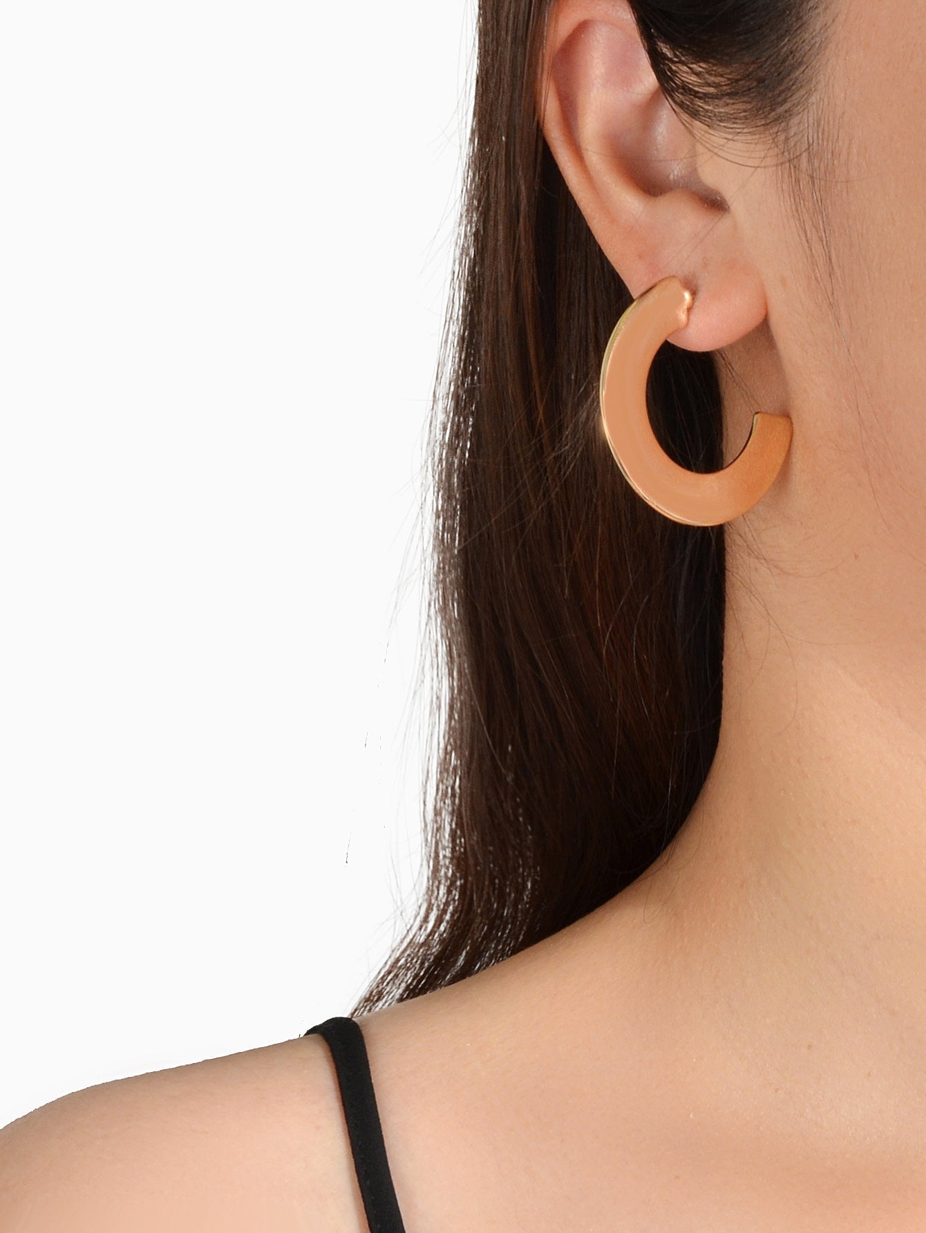 Gold Metal C shape Hoop Huggie Stud Earrings Women Party Decoration Jewellery-1