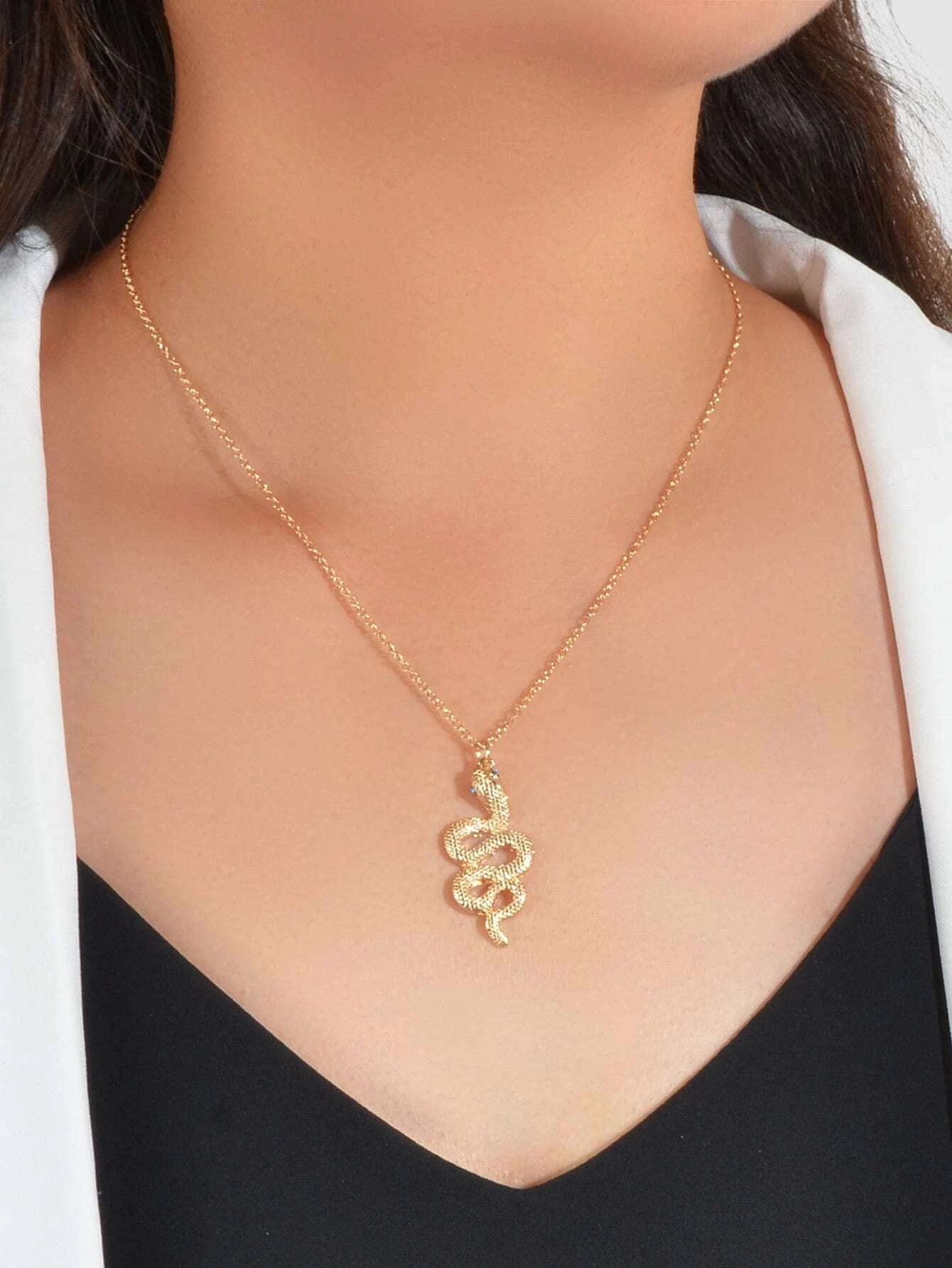 AU Post Punk Jewelry Gold Chain Snake Pendant Necklace Fashion Women Accessories