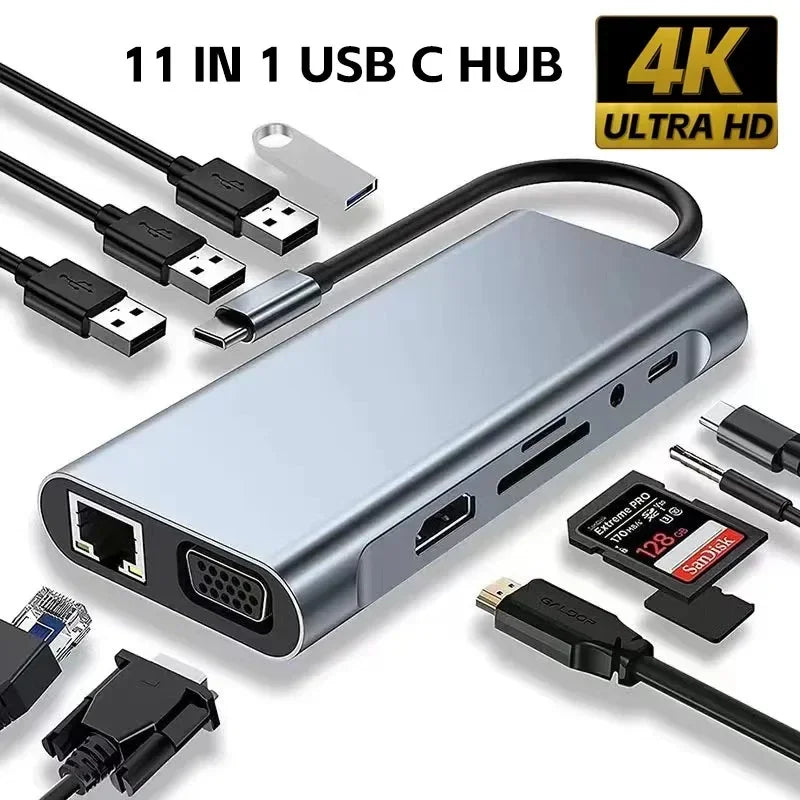 USB C Hub USB Hub 3.0, Aluminum 7 in 1 USB Extender, USB Splitter with 1 X USB 3.0, 4 X USB 2.0 and 2 X USB C Ports