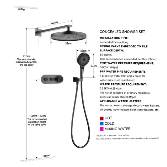 高諾現代玫瑰金智能數位隱藏式圓形冷熱水淋浴套裝系統