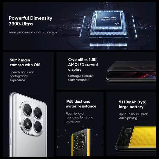 【Brand+】POCO X7 Smartphone Dimensity 7300-Ultra 6.67"120Hz AMOLED Display 45W 5110mAh 50MP Camera IP68 Xiaomi HyperOS NFC