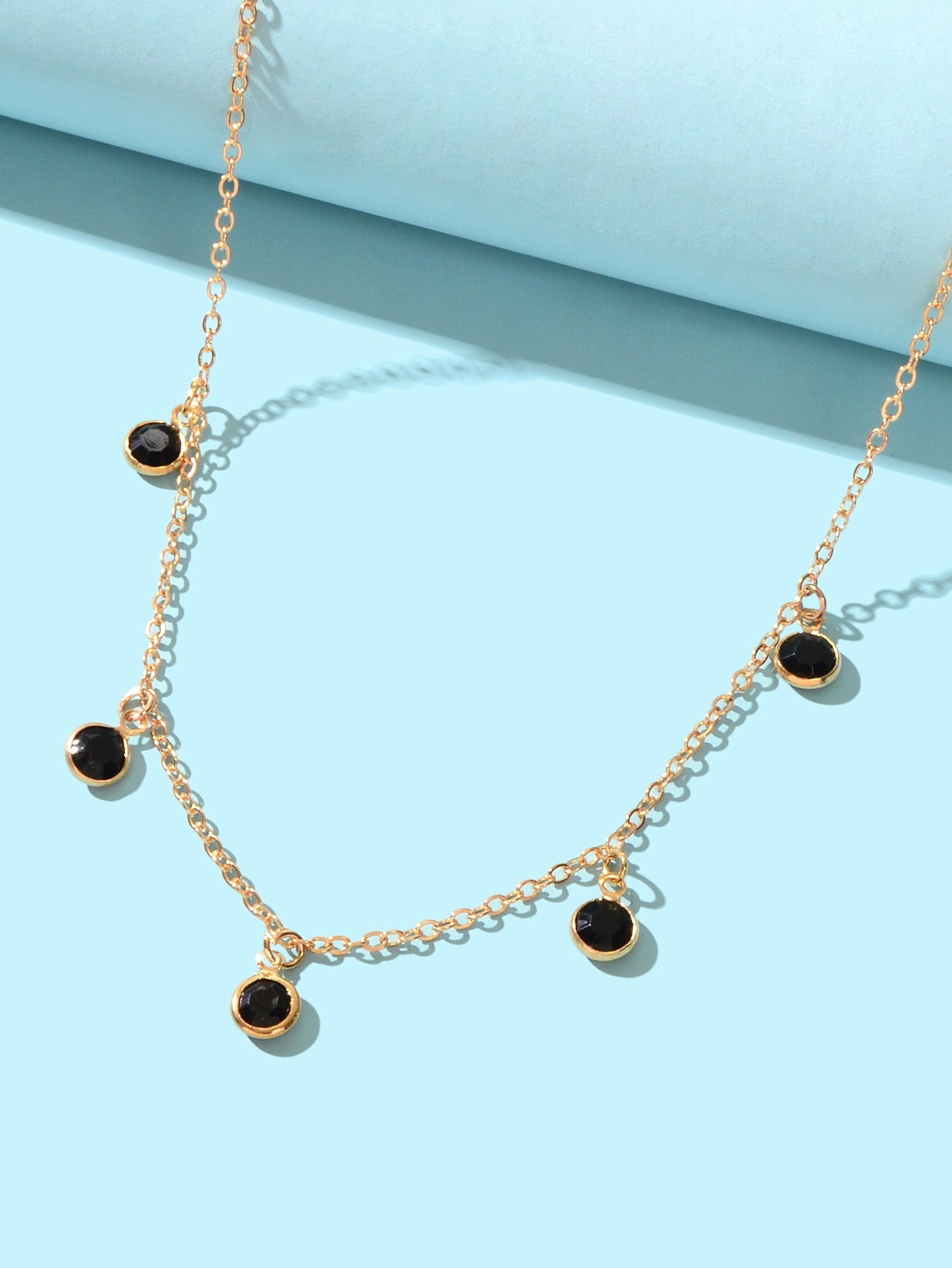 時尚派對配件金鍊黑色串珠吊墜鎖骨項鍊