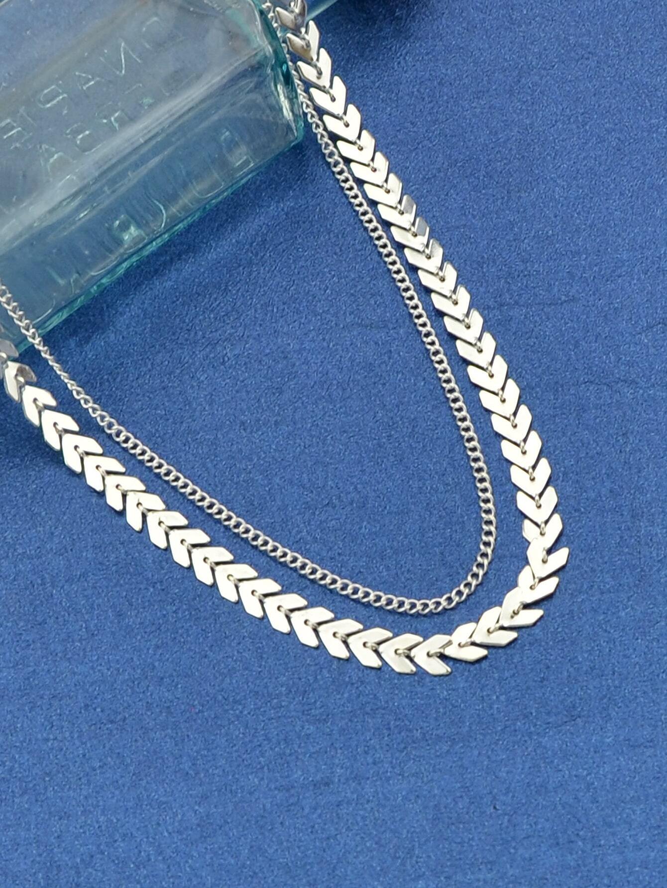 Female Gift Double layer Gold Silver Chain Short Clavicle Punk Collar Necklace