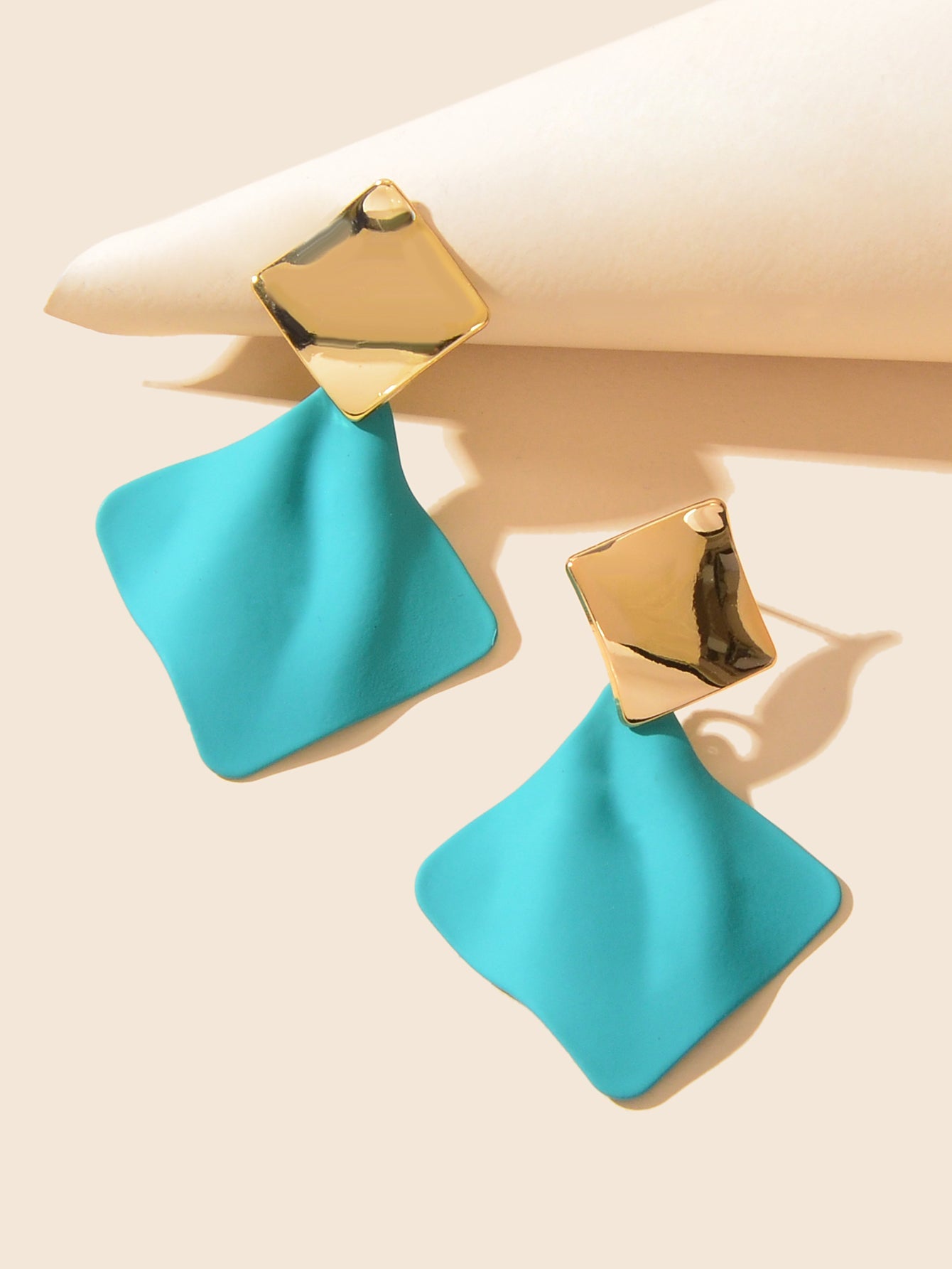 Retro Style Blue Enamel Geometric Square Hypoallergenic Pierced Party Earrings