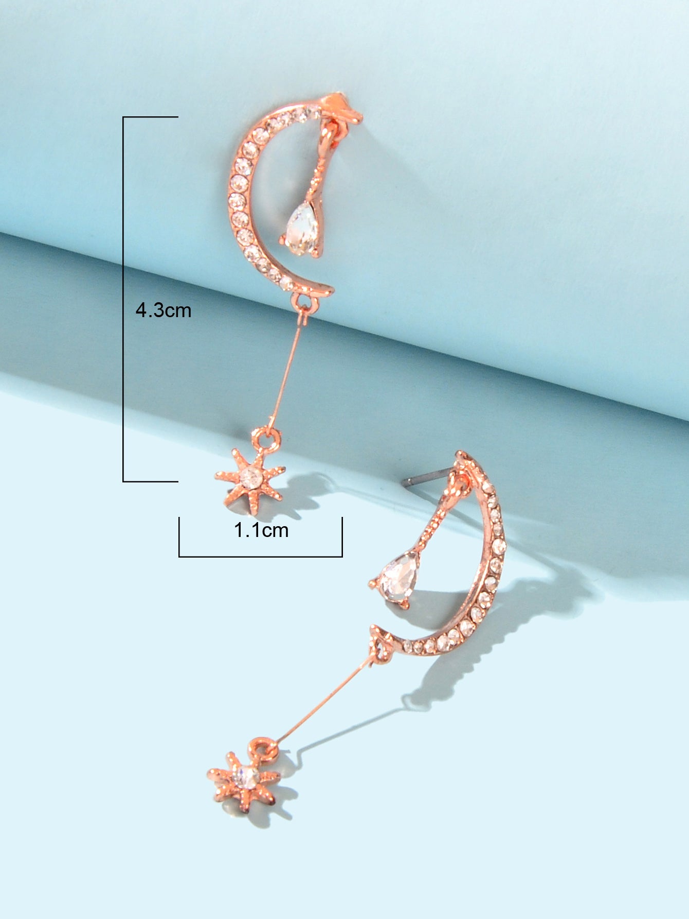 Wedding Rosegold Rhinestone Moon Dangle Drop Chandelier Teardrop Bridal Earrings