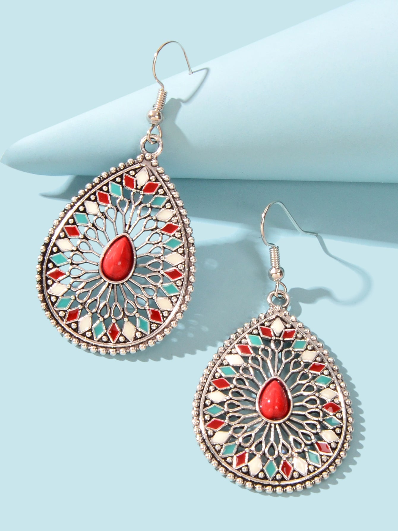 National Style Water Drop Bohemian Vintage Geometric Hollow out Dangle Earrings