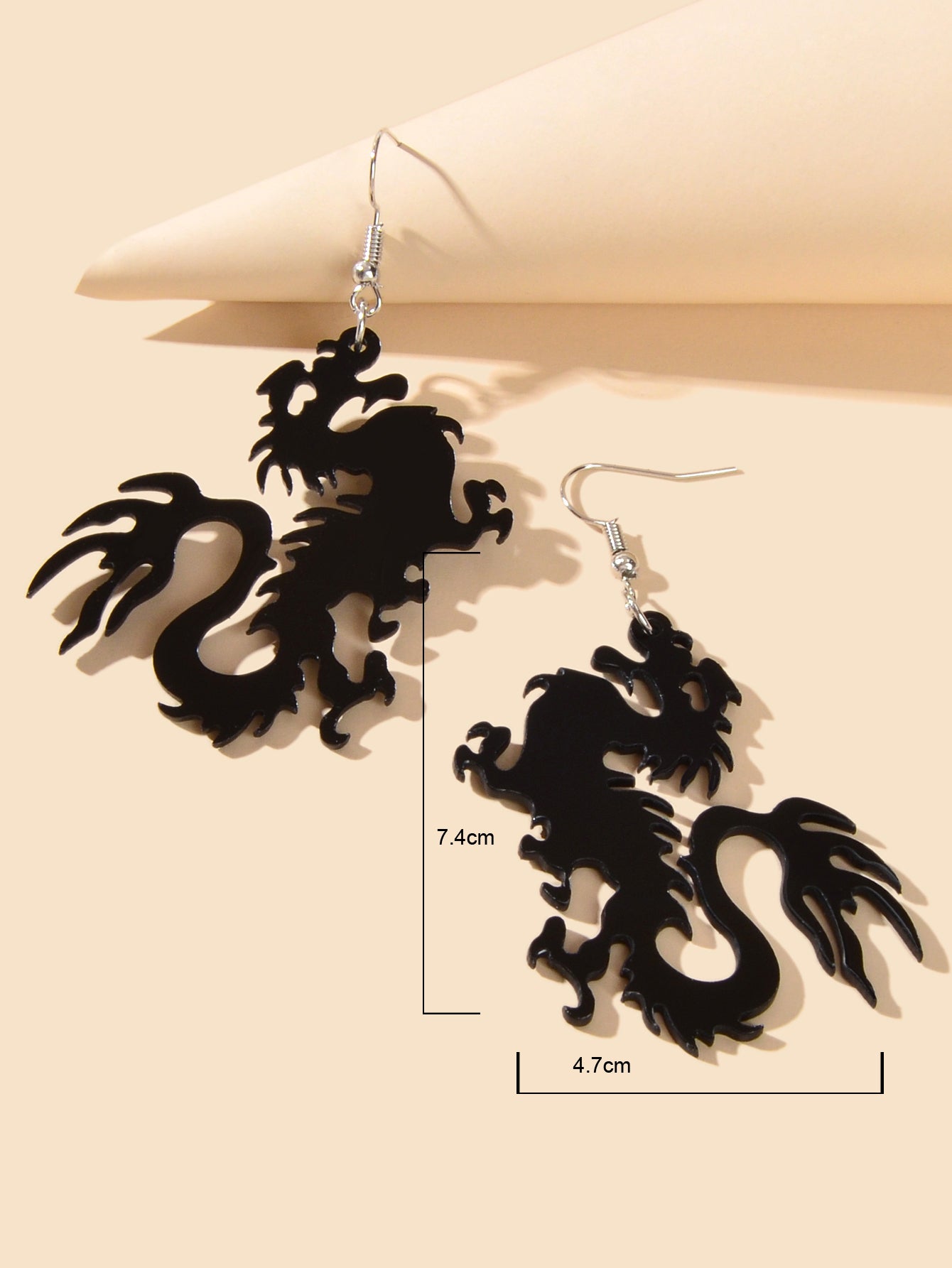 Cool Punk Fantasy Black Acrylic Dragon Dangle Earrings Personality Jewellery