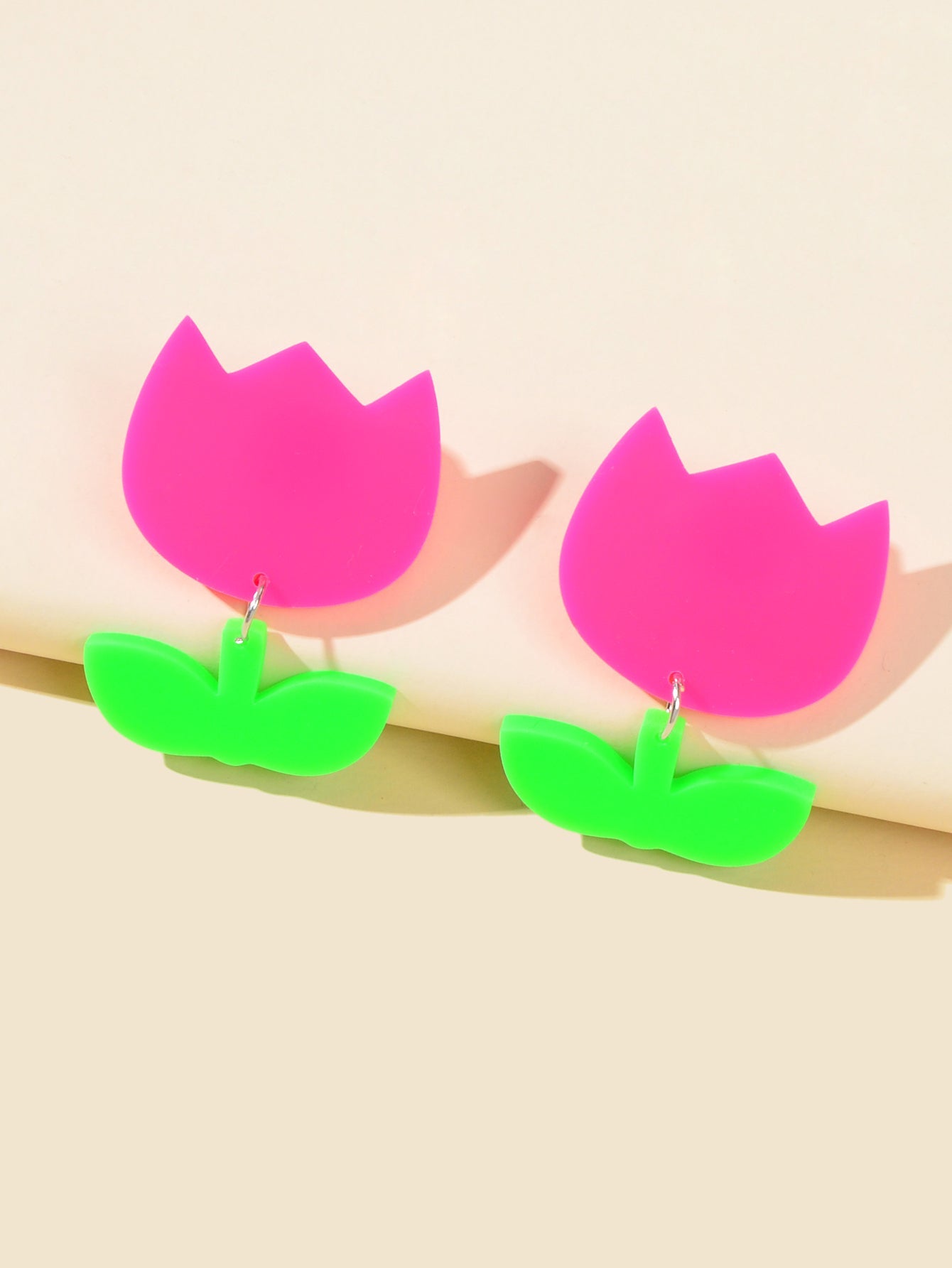 Y2k Accessories Green Leaf Hot Pink Flower Acrylic Tulips Stud Dainty Earrings