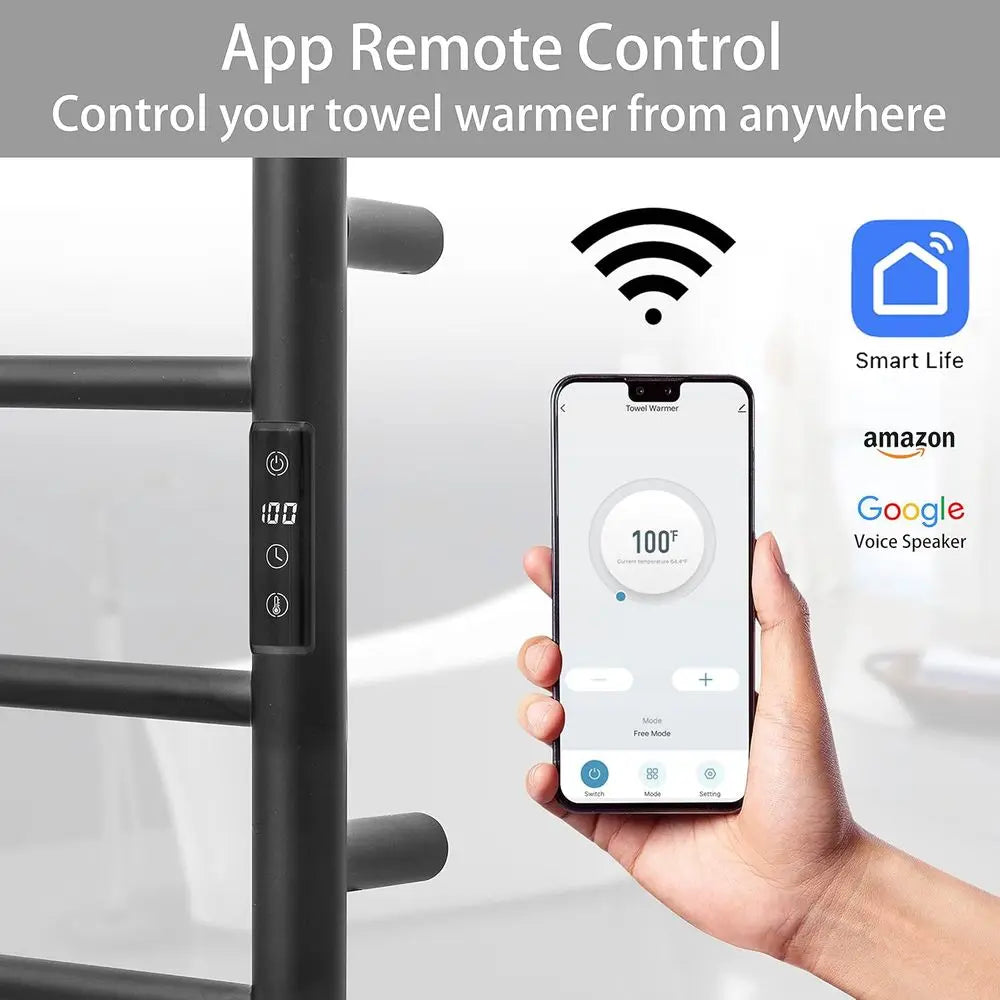 KEG 智慧 WiFi 壁掛式毛巾加熱器，內建定時器和溫度調節控制，4 格不銹鋼電加熱器