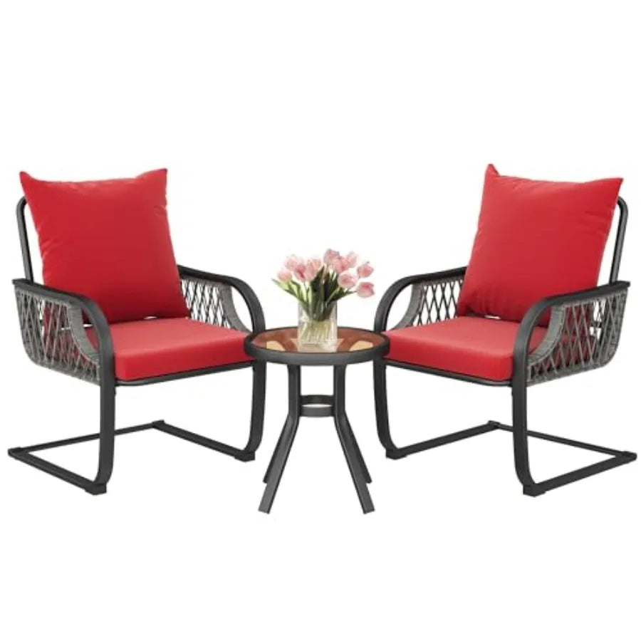 YITAHOME 三件式戶外露台小餐桌椅套裝，全天候藤編休閒椅，柳條家具，C型彈簧動力椅，適用於…