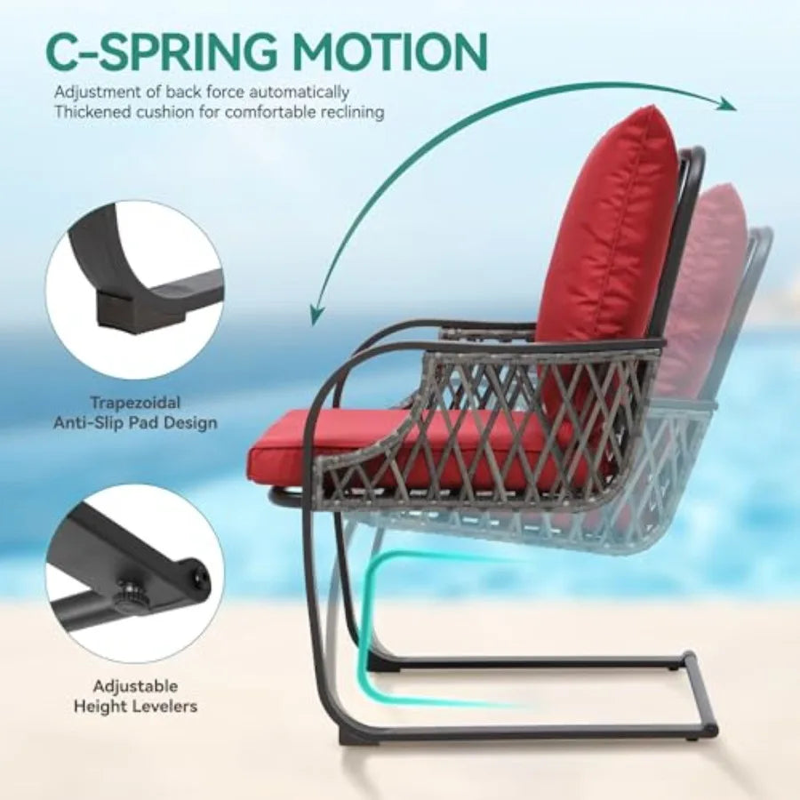 YITAHOME 三件式戶外露台小餐桌椅套裝，全天候藤編休閒椅，柳條家具，C型彈簧動力椅，適用於…