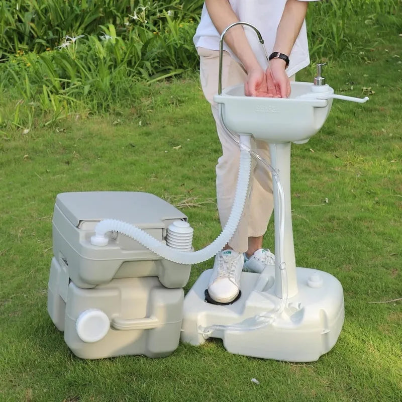 Portable Sink And Toilet Combo, 5 Gallon Hand Washing Station & 5.3 Gallon Flushing Toilet, Detachable Wastewater Recycle