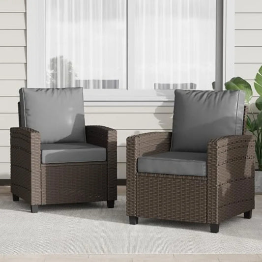 兩件式戶外藤椅，適合各種天氣，高背藤編雙人椅，配有舒適坐墊。