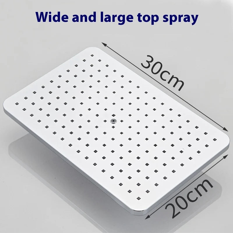 豪華銀色LED數字顯示黃銅淋浴套裝，4把水龍頭，混合龍頭，恆溫淋浴混合龍頭