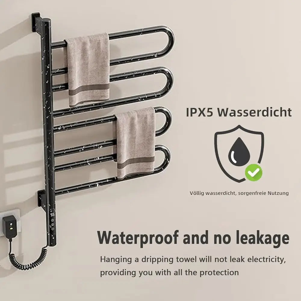Electric Towel Warmer Rotatable 180°, Towel Rack Warmer with Timer and Smart Temperature Control, Heated Drying Rack Hard Wired/